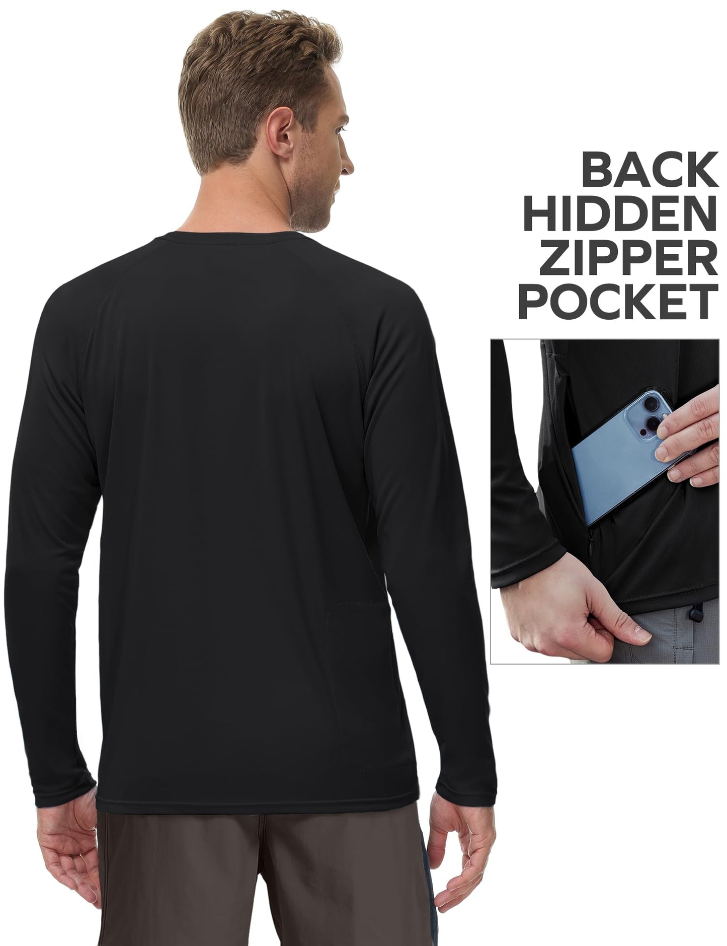 Rash Guard for Men Swim Shirt with Pocket Quick Dry UPF 50+ Long Sleeve Fishing Shirt for Men UV Sun Protection Beach Shirts