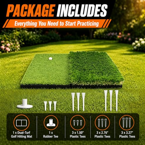 Dual-Turf Golf Hitting Mat with Foam Padding and Rubber Backing - Indoor & Outdoor Practice