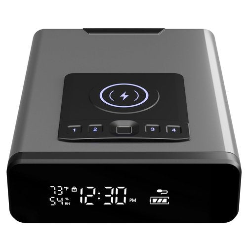 Mboko Biometric Discreet Gun Safe with 12-Hour Time Clock Display, Wireless Charging Gun Safe for Handgun with Adjustable Brightness, Backlit Keypad, LED Light, and Auto Pop-up Access