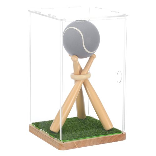 Game Ball Display Case with Baseball Holders for Display, Wooden Base & UV Protected Acrylic Box for Autographed Balls, Memorabilia, or Collectibles - Side Opening Door Design (5.12" x 5.12" x 8.46")