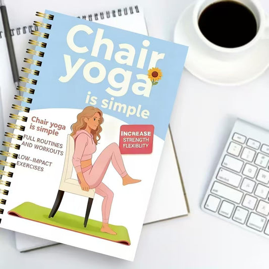 30-Day Chair Yoga Guide Book for Beginners, 60 Workouts for Weight Loss & Flexibility, Spiral Bound Senior Exercise Book (5.5x8.3 Inch, Blue)