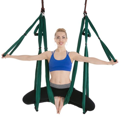 Aerial Yoga Swing Set Trapeze Hammock Kit Ultra Strong Anti-gravity Flying Sling Inversion Swing Tool Set for Air Yoga Inversion Fitness (Green)