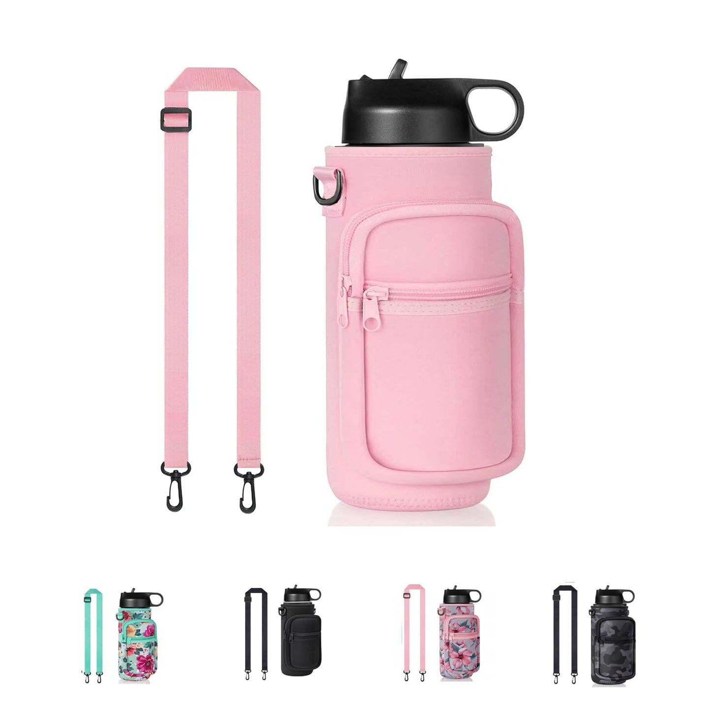 Water Bottle Holder with Strap, 32/40 oz Insulated Bottle Sling Bag Crossbody, Water Bottle Carrier Bag with Phone Pocket and Small Pocket for Walking Hiking Camping Fishing(3.34"W * 7.87"H)