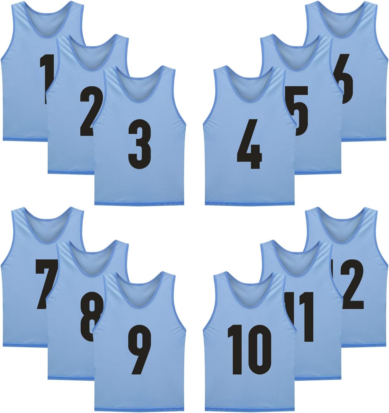 12 Pack(1-12) Numbered Jerseys/Soccer Bibs/Scrimmage Pinnies/Team Training Vest for Adult Youth Kids.