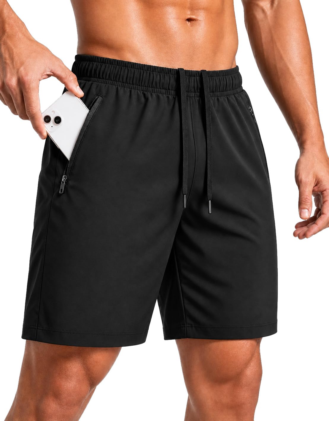 Sailwind Men’s Athletic Running Shorts 7" Quick Dry Lightweight Workout Gym Shorts with Zipper Pockets for Basketball Hiking Black