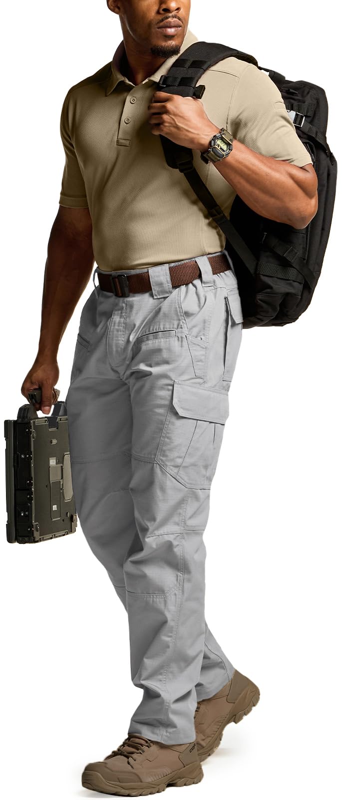 CQR Men's Tactical Pants, Water Resistant Ripstop Cargo Pants, Lightweight EDC Work Hiking Pants, Outdoor Apparel, Raider Stone, 30W x 32L
