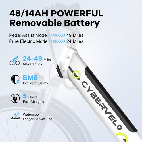 Cybervelo 1000 Peak Electric Bike for Adults,up 80 Miles Removable Battery Ebike, 26" Electric Mountain E Bike with 7-Speed,Adult Electric Bicycles for Commute Beach Snow
