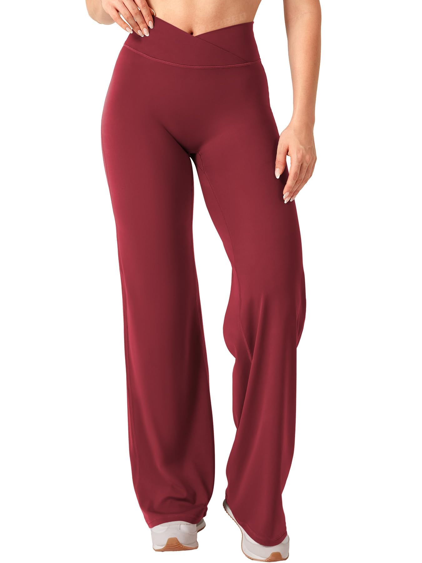 YEOREO Ease Straight Leg Leggings for Women No Front Seam Workout Leggings 31.5" Crossover High Waist Soft Yoga Pants Anchor Red L