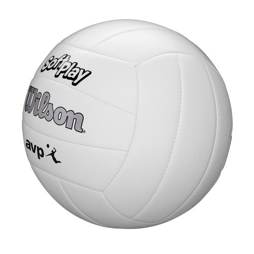 Wilson AVP Soft Play Volleyball - Official Size, White, 18-Panel, Machine-Sewn Construction, Butyl Rubber Bladder, Sponge-Backed Synthetic Leather Cover, Ideal for Ages 13 and Up
