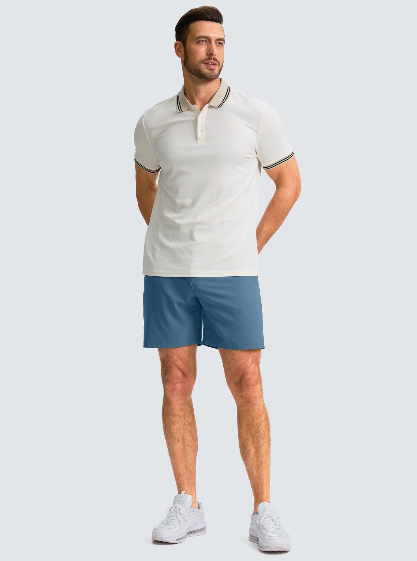 G Gradual Men's Casual Shorts 7" Lightweight Golf Shorts for Men Stretch with 3 Pockets Quick Dry Breathable Work Shorts Dusty Blue