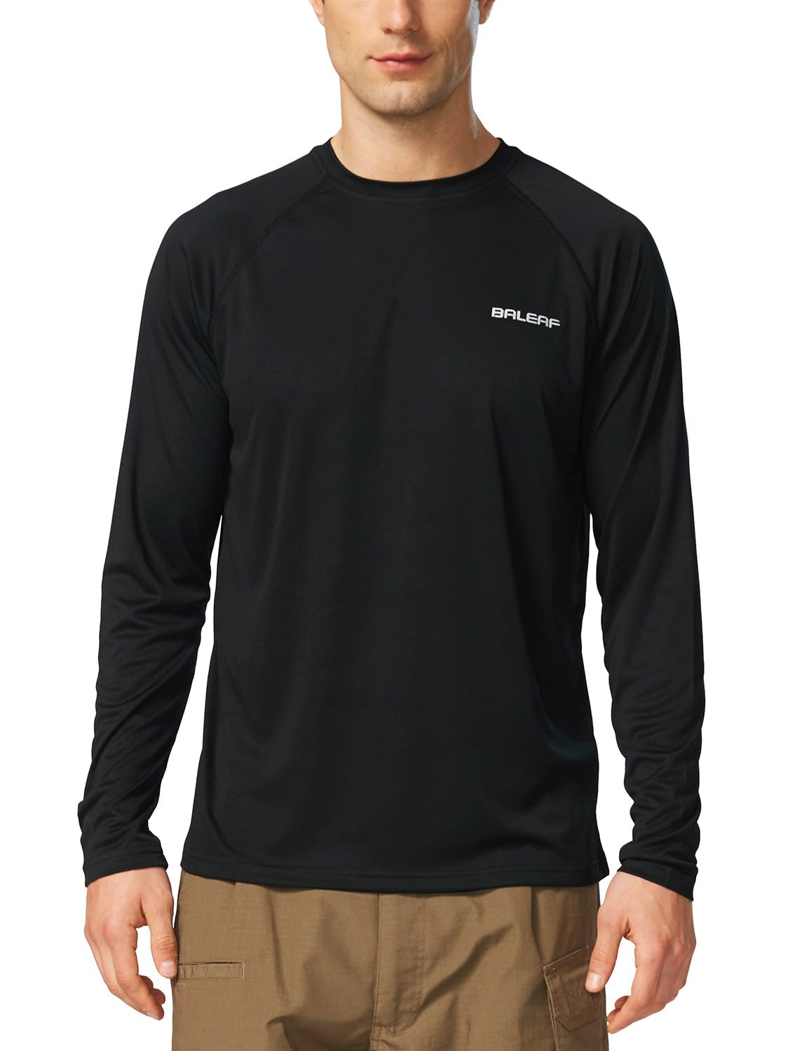 baleaf Mens UPF 50+ Sun Protection Shirts Long Sleeve Rash Guard, Quick Dry 4-Way Stretch for Fishing Swimming Surfing 01-Black 2XL