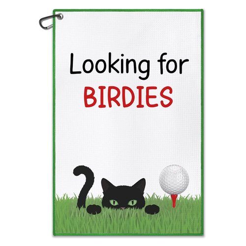 DYJYBMY Looking for Birdies Funny Printed Golf Towel for Golf Bags with Clip, Funny Cat Golf Towel Gifts for Men Women Cat Lover Mam Aunt Sister, Fun Novelty Towels for Women Mom Sister BFF Friend