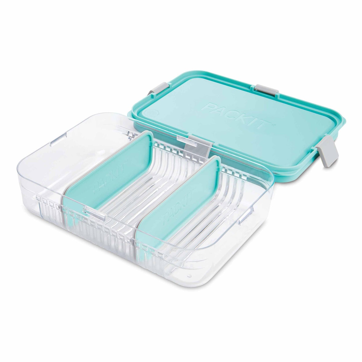 PackIt Mod Large Bento Food Storage Container, Mint, Shatterproof Crystal Clear Base, with Leak-resistant Dividers, Lid, Microwavable, Dishwasher Safe, Designed for Storing Large Meals and Leftovers