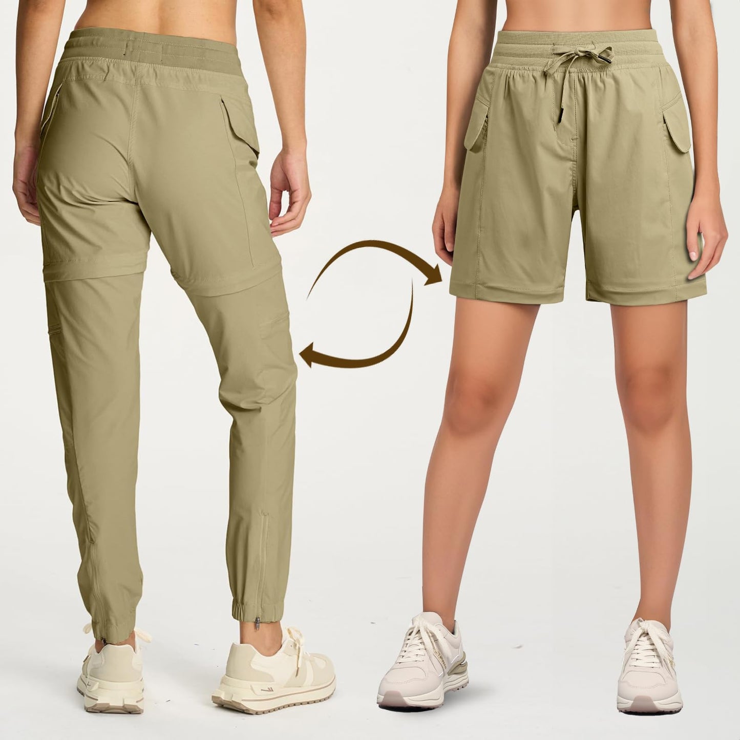 smawell Women's Convertible Hiking Cargo Pants Joggers M Dark Khaki