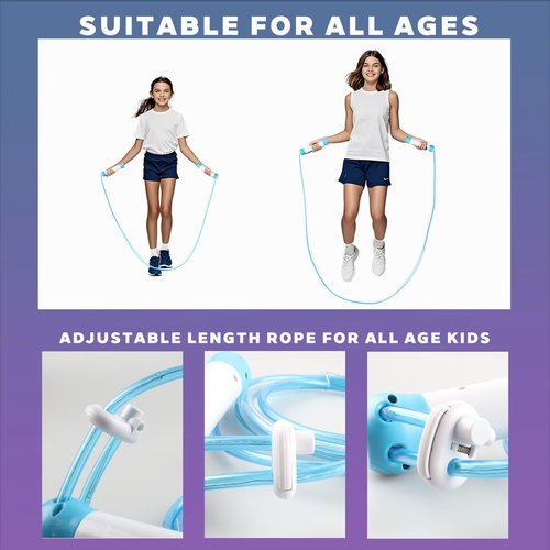 Led Jump Rope for Boys and Girls -Glowing Jump Ropes Flashing Colorful Exercise Skipping rope Light Up Luminous Adjustable Skipping Ropes for Girls Boys Women Fitness Weight Loss and Workout blue