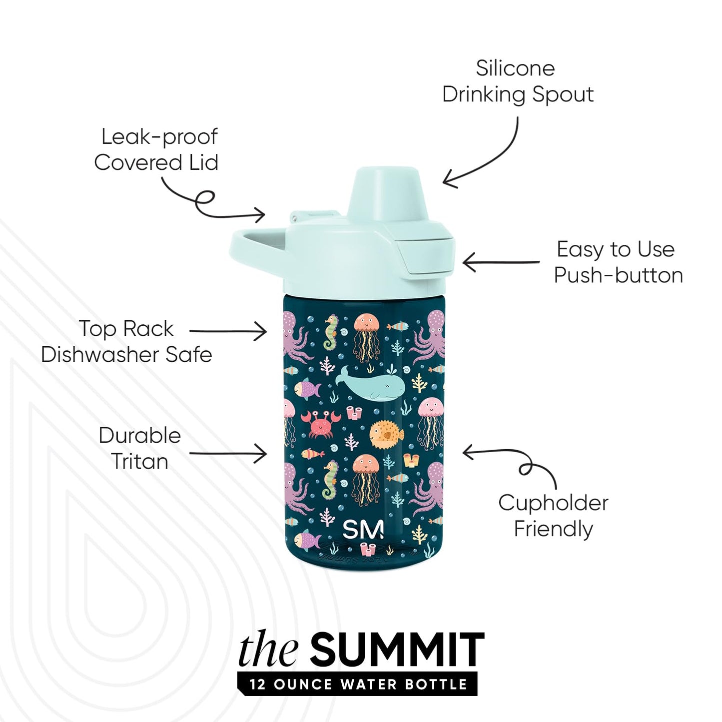 Simple Modern Kids Tritan Plastic Summit Water Bottle | 12 oz BPA-Free Cup with Covered Leak Proof Straw Lid for Girls, Boys, Toddlers | Under the Sea