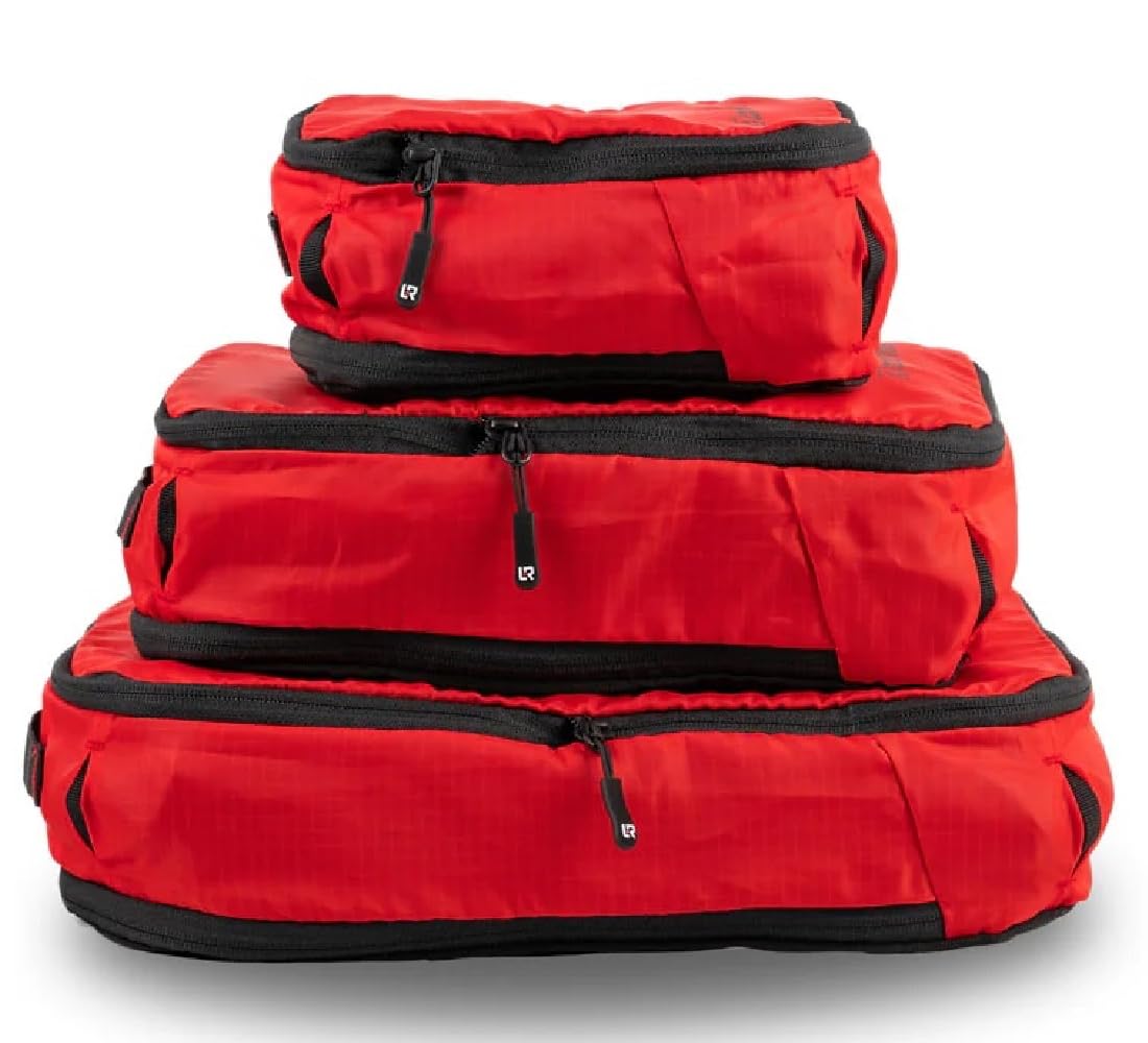 Lone Rider Compression Packing Cubes Set - 5 Piece Multi-Size Inner Pannier Laundry Travel Bag Organizer with Mesh Tops, Expandable Zippers and RipStop 210D Fabric