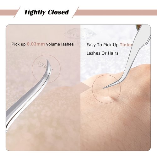 LANKIZ Eyelash Extension Tweezers Stainless Steel Straight and Curved Volume Lash Tweezers Set for Eyelash Extension Professional-Rose Gold