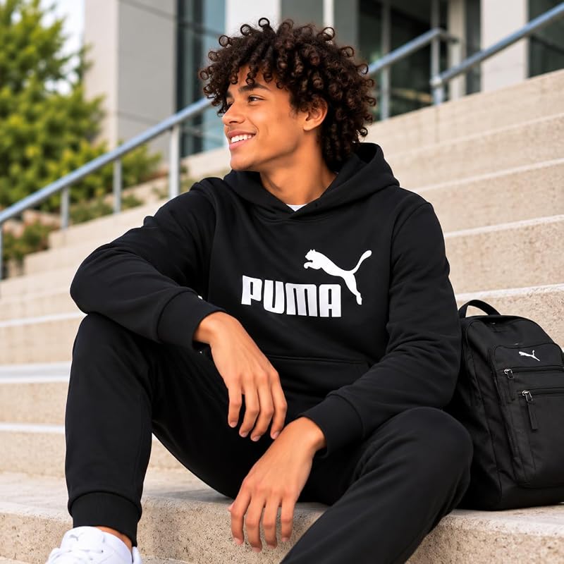 Puma Boys Fleece Hoodie Pullover with Kangaroo Pocket - Black Core+8