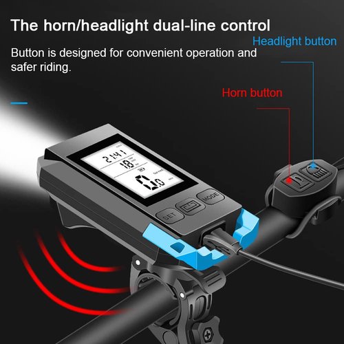 Maiju USB Rechargeable Waterproof Bike Speedometer Wireless Speed Meter Speed Meter with Light and Horn Bike Cycling Speedmeter Full Screen Backlight Cycling Accessory Speed Meter Multifunctional