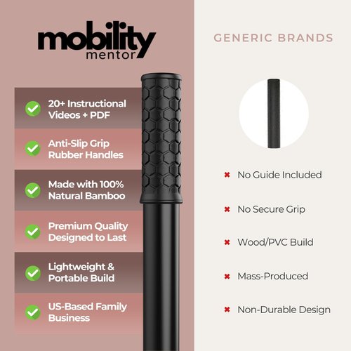 Mobility Mentor Yoga Stick - Mobility Stick - Large Bamboo Exercise Stick for Stretching - Workout Stick - Posture Corrector Stick Mobility - Yoga Bar - Stretch Stick for Fitness - Physical Therapy