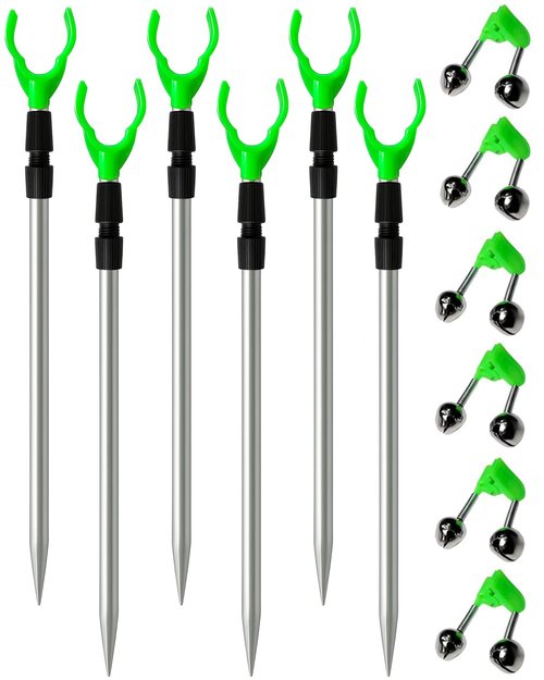 Fishing Rod Holder, Adjustable Telescopic Fishing Pole Holders for Ground Fishing Rod Holders Sand, 6-Pack with Alarm Bells