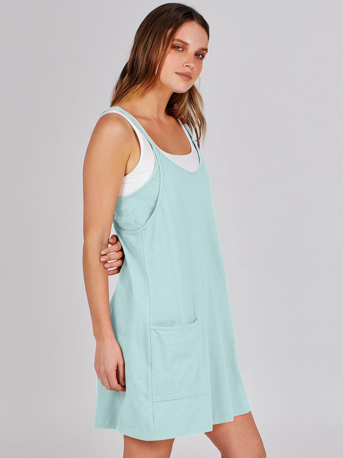ANRABESS Women Athletic Dress Summer Tennis Workout Active Sports Mini Romper Dress Built in Shorts Travel Vacation Clothes Mint Green X-Large
