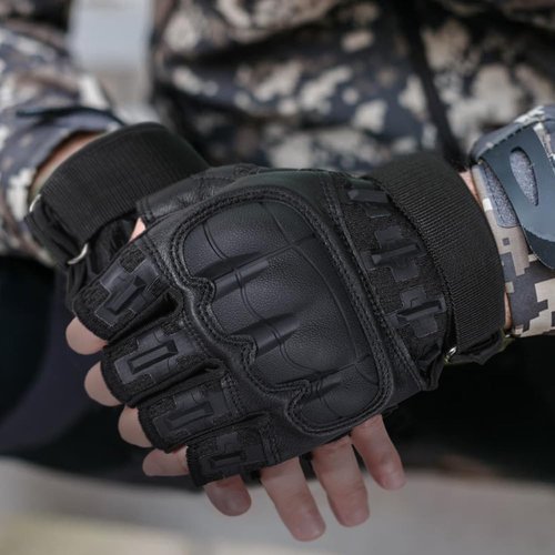 WTACTFUL Fingerless Tactical Gloves for Men Airsoft Paintball Bike Cycling Motorcycle Motorbike Hunting Hiking Work Outdoor Half Finger Gloves Black L