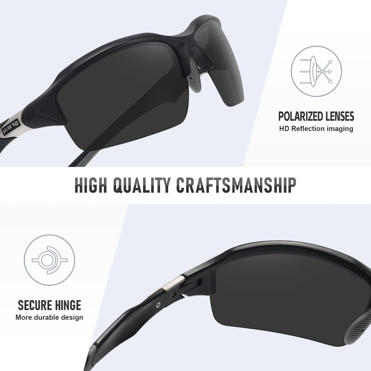 Ofwin Polarized Sports Sunglasses for Men Women Wrap Around Half Frame Cycling Fishing Bike Running Sun Glasses UV Protection Matte Black Frame/Gray Lens, standard
