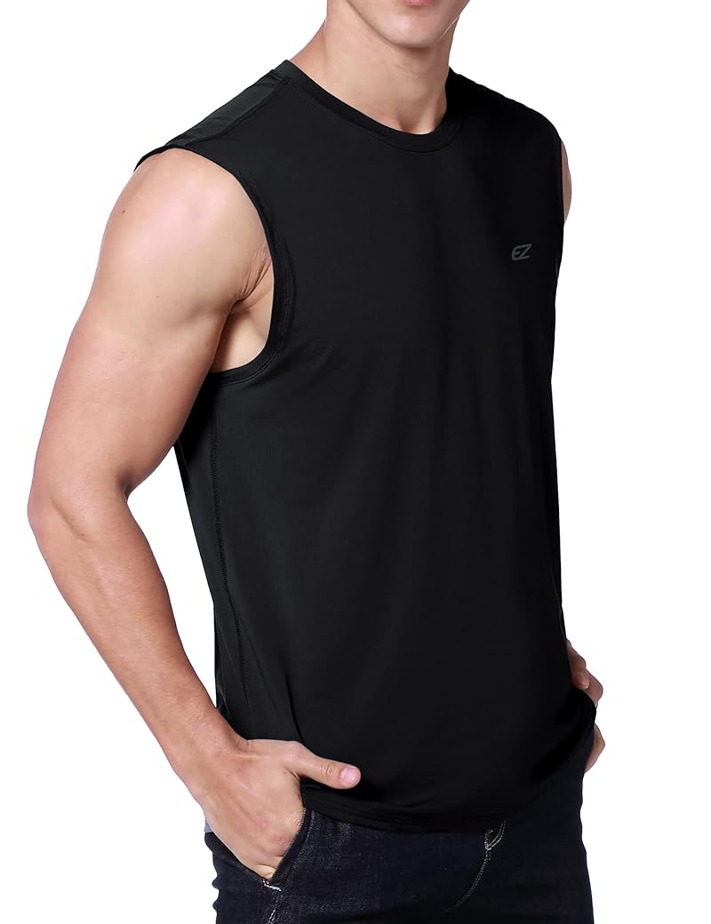 EZRUN UPF 50+ Men’s Sleeveless Quick-Dry Workout Shirt - Black XL