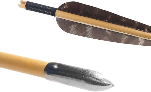 Xuxun 6 or 12 Pcs Pure Handmade Archery Wooden Arrow with Pheasant Turkey Feather Fletching Practice Target Arrows with Silver Point for Traditional Recurve Bow or Longbow (6)