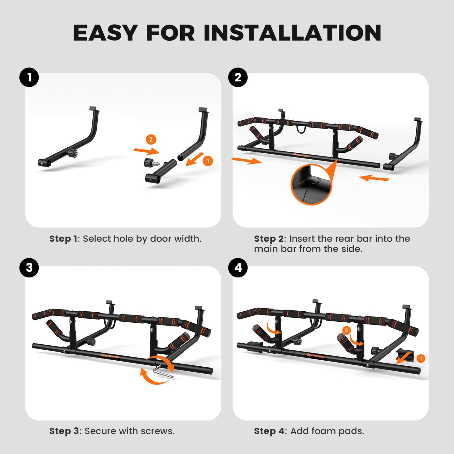 Sportneer 2026 Upgrade Pull up Bar for Doorway with Folding Handle, Door Pull up Bar Door Frame Multi-grip Upper Body Trainer, 440lb, Indoor Fitness for Home Gym Strength Training - US Patent Pending (Black)