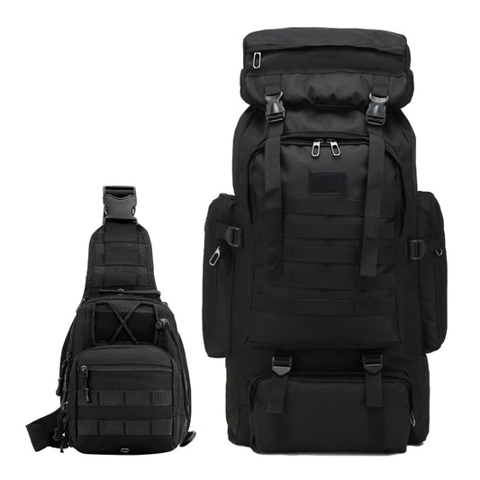 JUMAHE 80L 2Pcs Hiking Backpack for Men with Sling Tactical Backpack - Rucksack Molle Military Tactical Waterproof Lightweight Camping Backpack 3 Day Assault Pack for Travel, Climbing, Backpacking