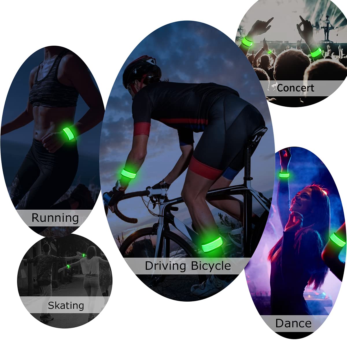 esonstyle Pack of 6 LED Light Up Band Slap Bracelets Night Safety Wrist Band for Cycling Walking Running Concert Camping Outdoor Sports