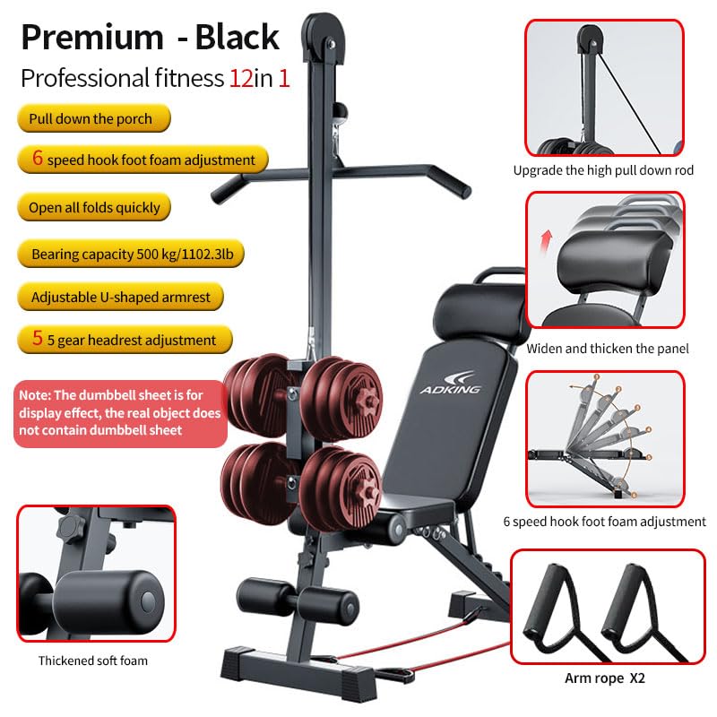 12-in-1 Multi-Functional Home Gym Workout Bench–High/Low Pulley System, Sit-Up Bench, LAT Pull-Down,Leg Developer,Adjustable Strength Training Equipment for Full-Body Fitness