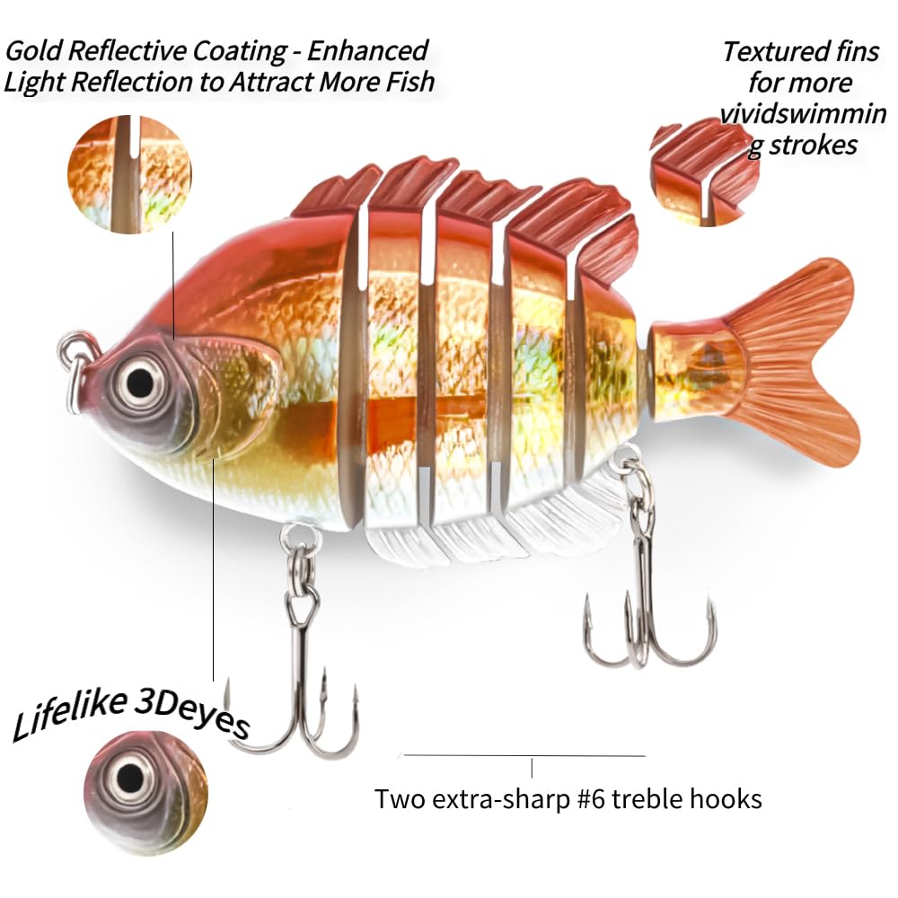 Tronmer Bass Fishing Lures,Freshwater and Saltwater Fishing Lure,Fishing Gear Lures, 3.5" 0.85 Oz Segmented Swimbait Jointed by Dyneema Strongest Fiber,Lifelike Fishing Lures(4PCS)