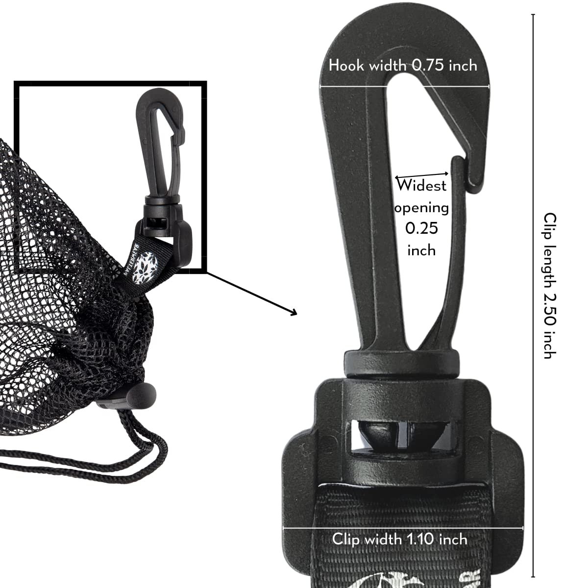 PALTERWEAR Mesh Bag with Clip and Toggle Closure (Set of 4, Black, 9 x 12 Inch) for Scuba, Scalloping, Camping, Multi-Use