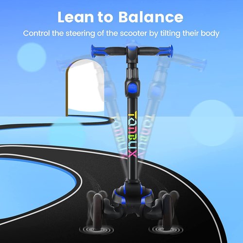 TONBUX Kids Scooter for Age 3-12, Toddler Scooters with 4 Adjustable Heights, Light Up 3-Wheels Scooters, Shock Absorption Design, Lean to Steer, Balance Training Scooter for Kids - Blue