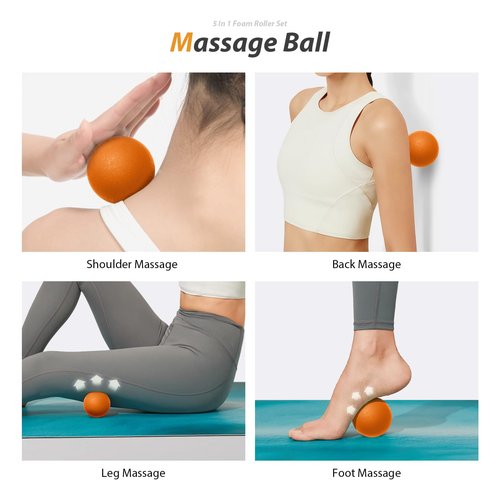 5-in-1 Deep Tissue Foam Roller Set for Muscle Recovery, Yoga & Fitness – High-Density Roller, Massage Stick, Ball, Resistance Band – Portable for Back, Legs