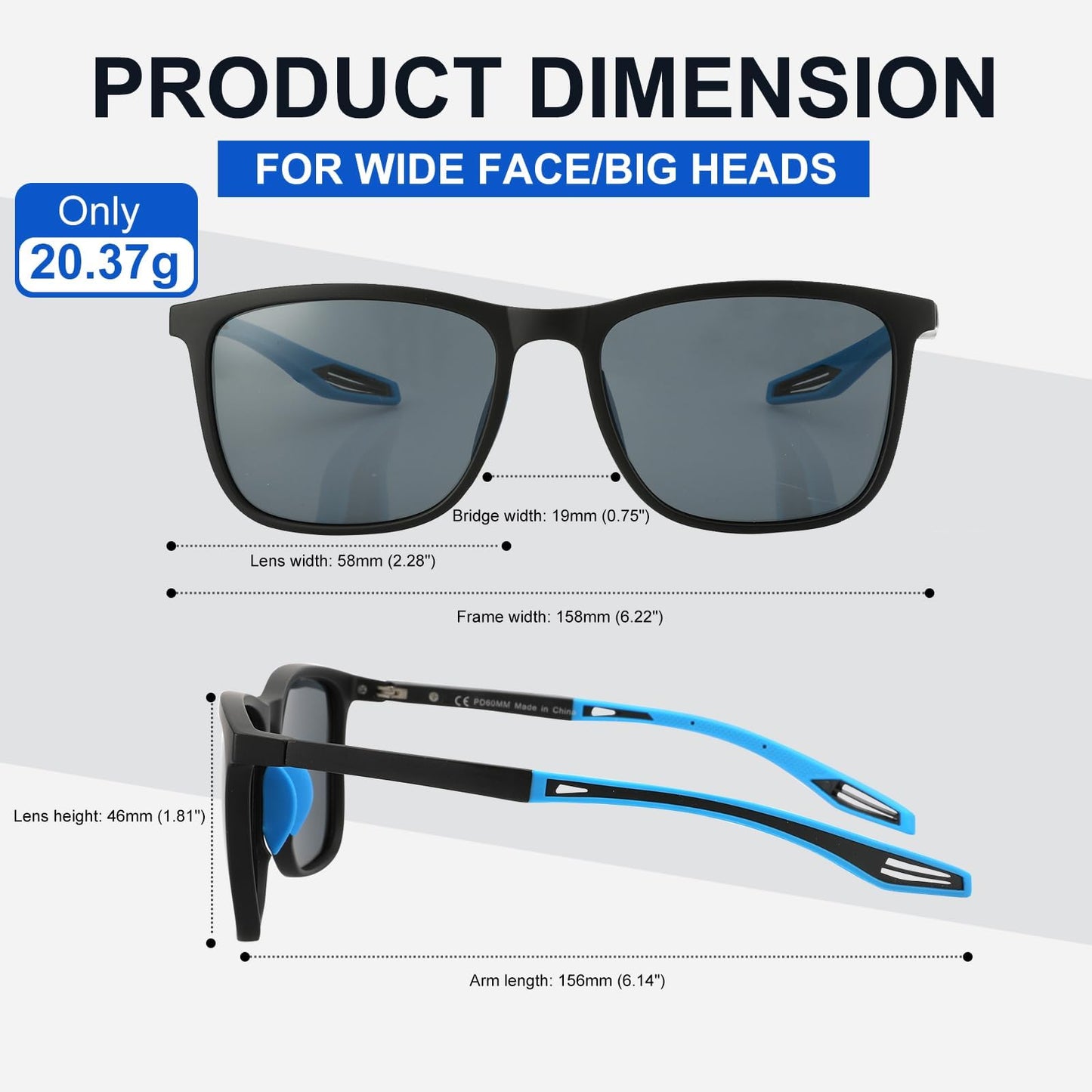 SKYOAK Premium Large 158MM XXL Polarized Sunglasses for Men Women, Scratch/Saltwater Resistant/Oleophobic Coating Lens Sun Glasses TR Frame Stylish Oversized Shades (2 Pack, Ocean & Mercury)