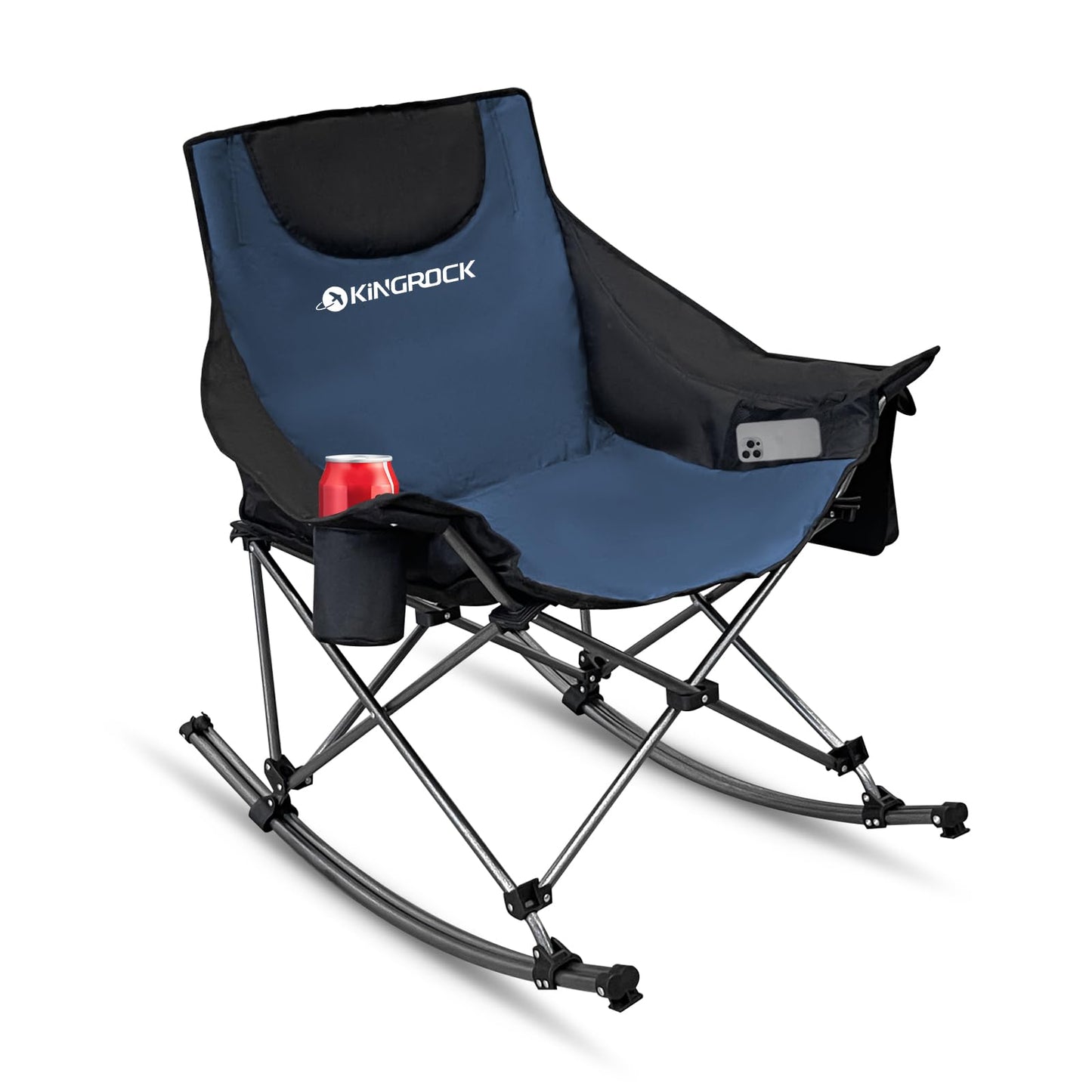 KINGROCK Oversized Rocking Camping Chair with Headrest and Carry Bag, 260LBS Capacity Folding Portable Camp Chairs for Adults, Recliner for Outdoor, Beach, Fishing, Travel, Sports Games,Purple