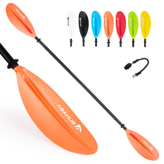 Abahub Kayak Paddle, 90.5 Inches Kayaking Oars for Boating, Canoeing with Extra Paddle Leash, Aluminum Alloy Shaft Orange Plastic Blades