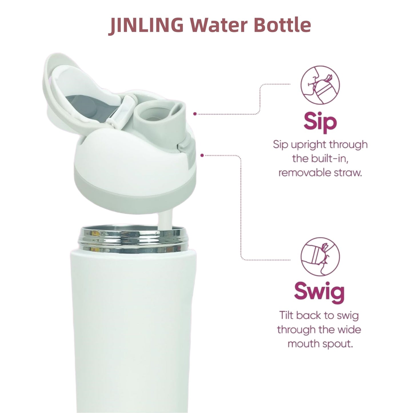 24oz Insulated Stainless Steel Water Bottle with Straw for Sports and Travel, BPA-Free Sports Water Bottle (Light Pink)