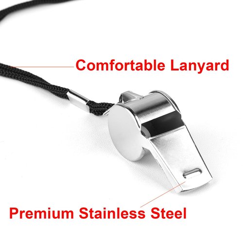 Hipat 24-Pack Stainless Steel Whistles with Lanyards - Loud, Clear Sound for Coaches, Referees, Survival Kits & Outdoor Safety