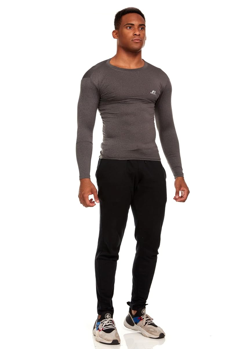 Russell Athletic Men's Grey Large Long-Sleeve Compression Shirt for Running & Workouts