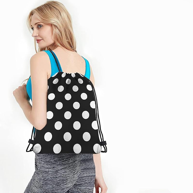 Drawstring Gym Backpack 14x16.9 Inch - Marble Texture, Black White Polka Dots, Multi-Variant a55+14x16.9 Inch
