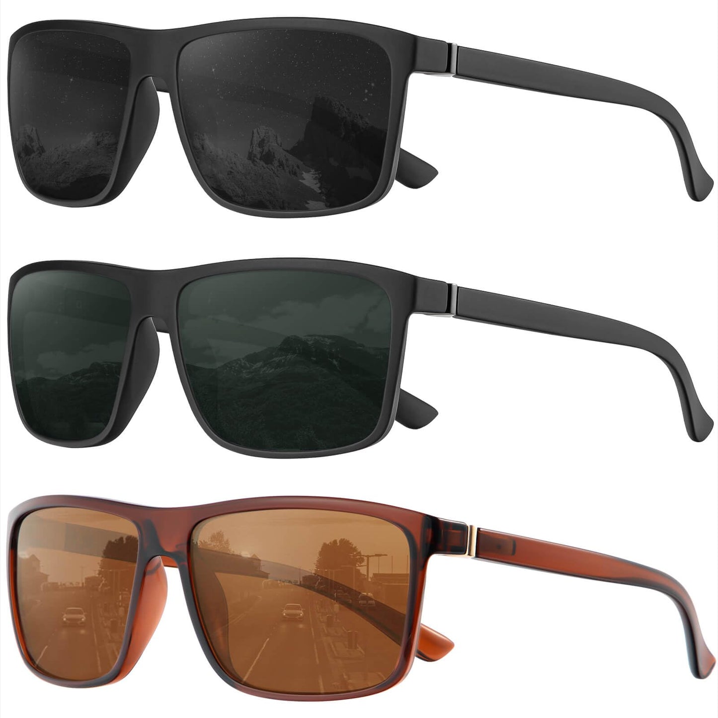 KALIYADI Polarized Sunglasses for Men and Women, Mens Sunglasses Polarized with UV Protection for Driving Fishing Golf (3 Packs)