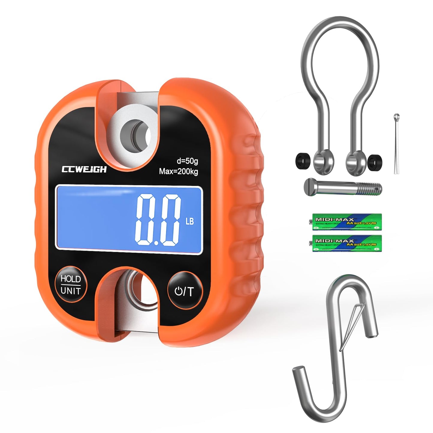Hanging Scale Handheld 440lb/200kg Crane Scale Luggage Scale,with ABS Plastic case & Big LCD Display, Portable Digital Mini Crane Scale Fishing Scale,for Gym,Hunting,Travelling