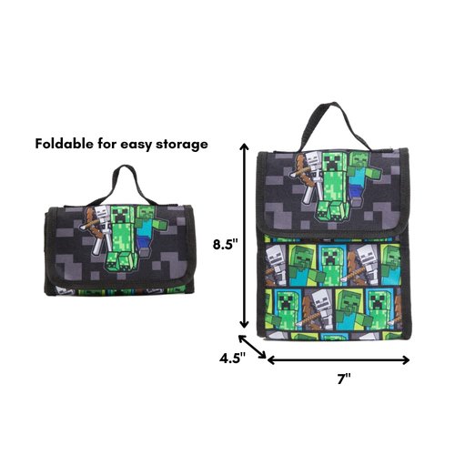 Minecraft Backpack Set with Lunch Box for Boys & Girls, 16 inch, 5 Piece Value Set