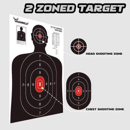 Highwild Shooting Range Silhouette Paper Target - 23X35 Inches - Suitable for Handguns, Rifles, Airguns, BB Guns (20 Pack, White & Black)